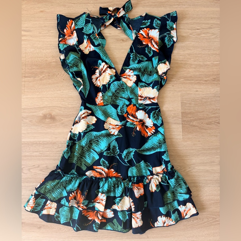 SHEIN Tropical Print Dress with Orange and Green Accents